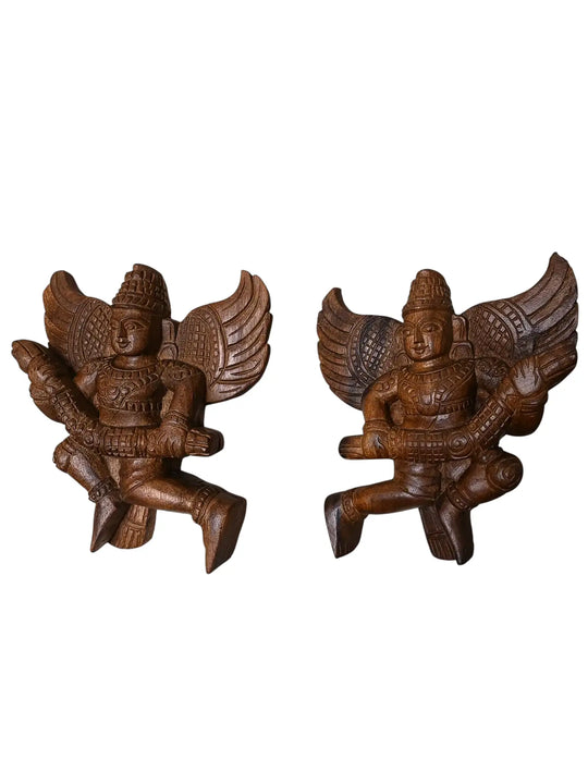 Wooden Auspicious Gandharva Wall Mount Sculptures 9"