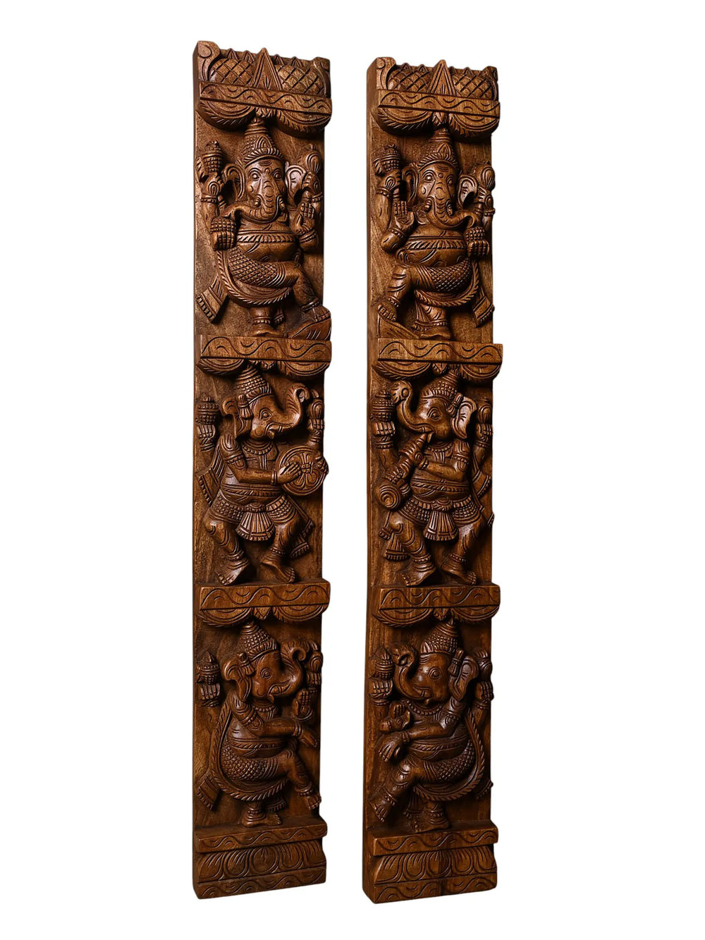 Wooden Pair of Dancing Ganesh Vertical panels