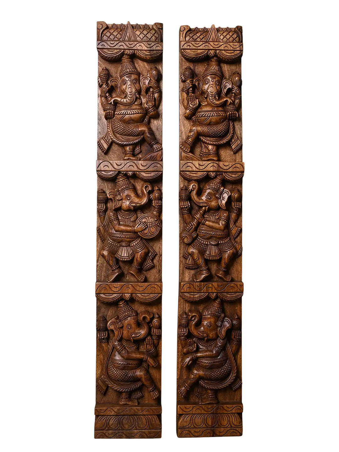 Wooden Pair of Dancing Ganesh Vertical panels