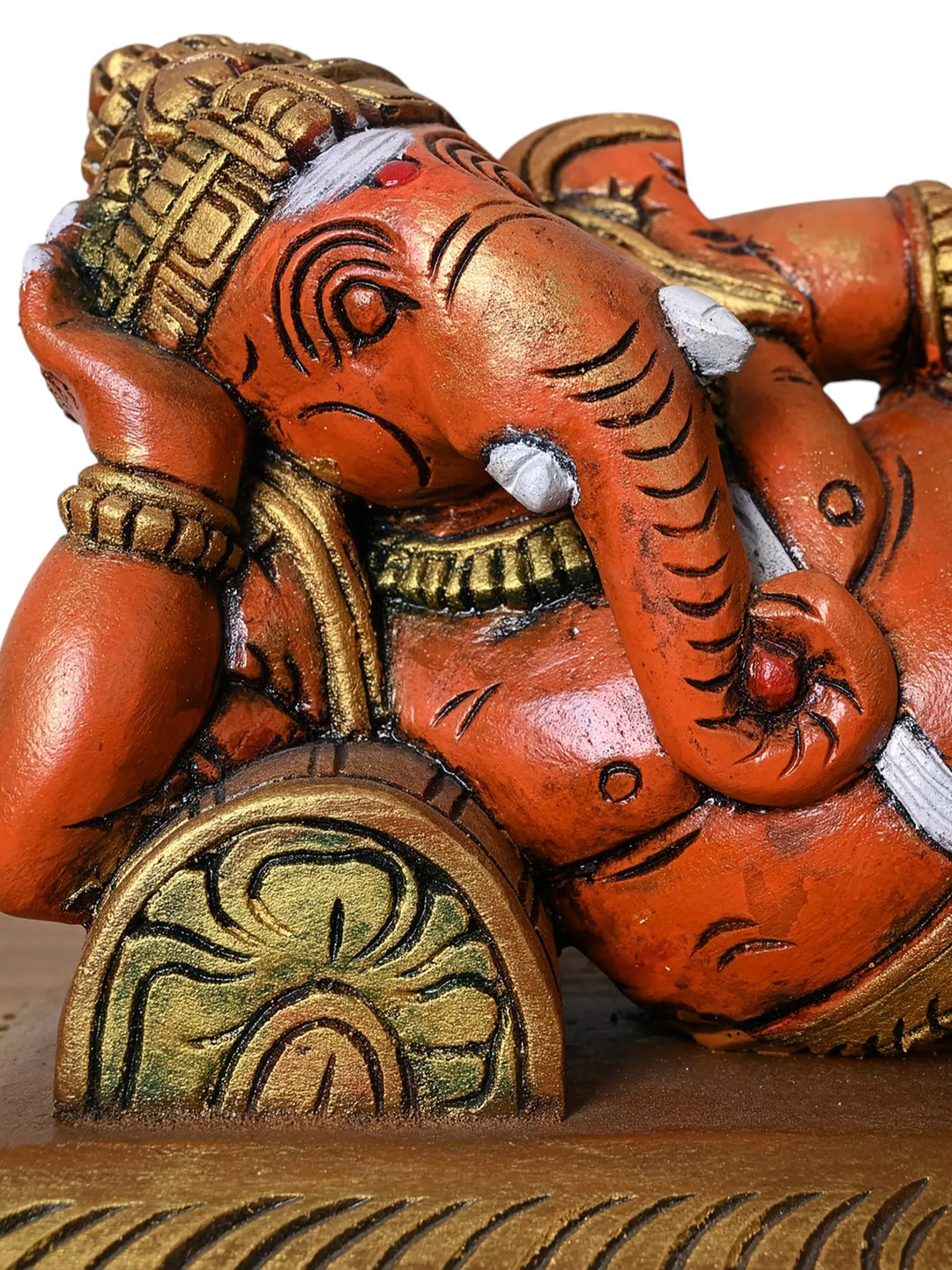 Wooden Resting Ganapathi Traditional sculpture 18"