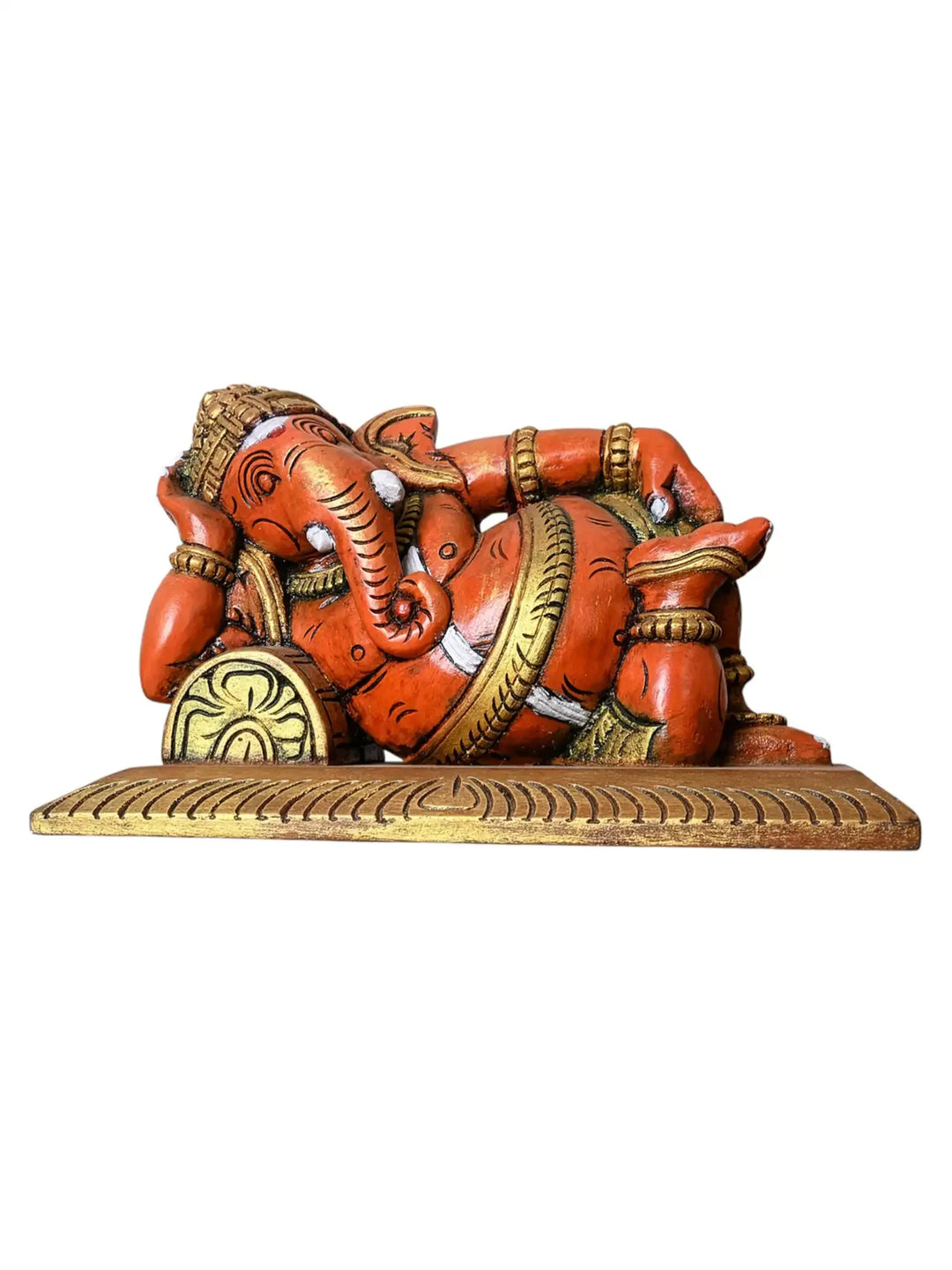 Wooden Resting Ganapathi Traditional sculpture 18"