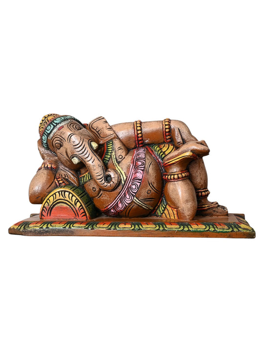 Statue Of Wooden Lord ganesha in resting posture 12"