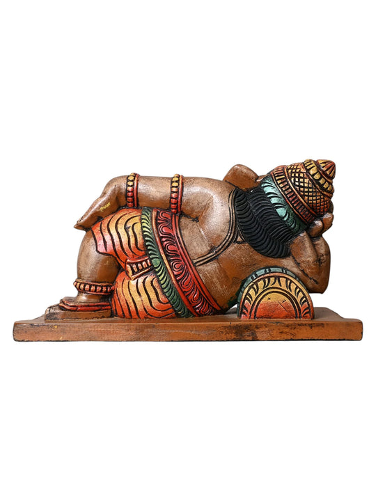 Statue Of Wooden Lord ganesha in resting posture 12"