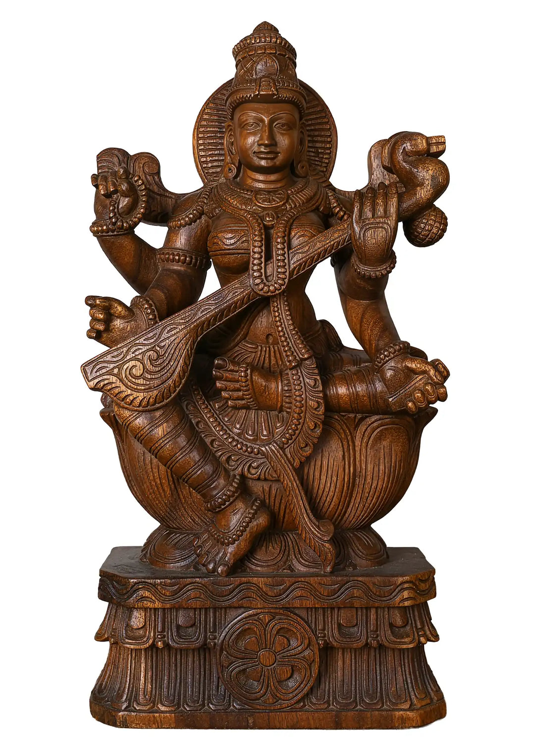 Wooden sraswathi staue