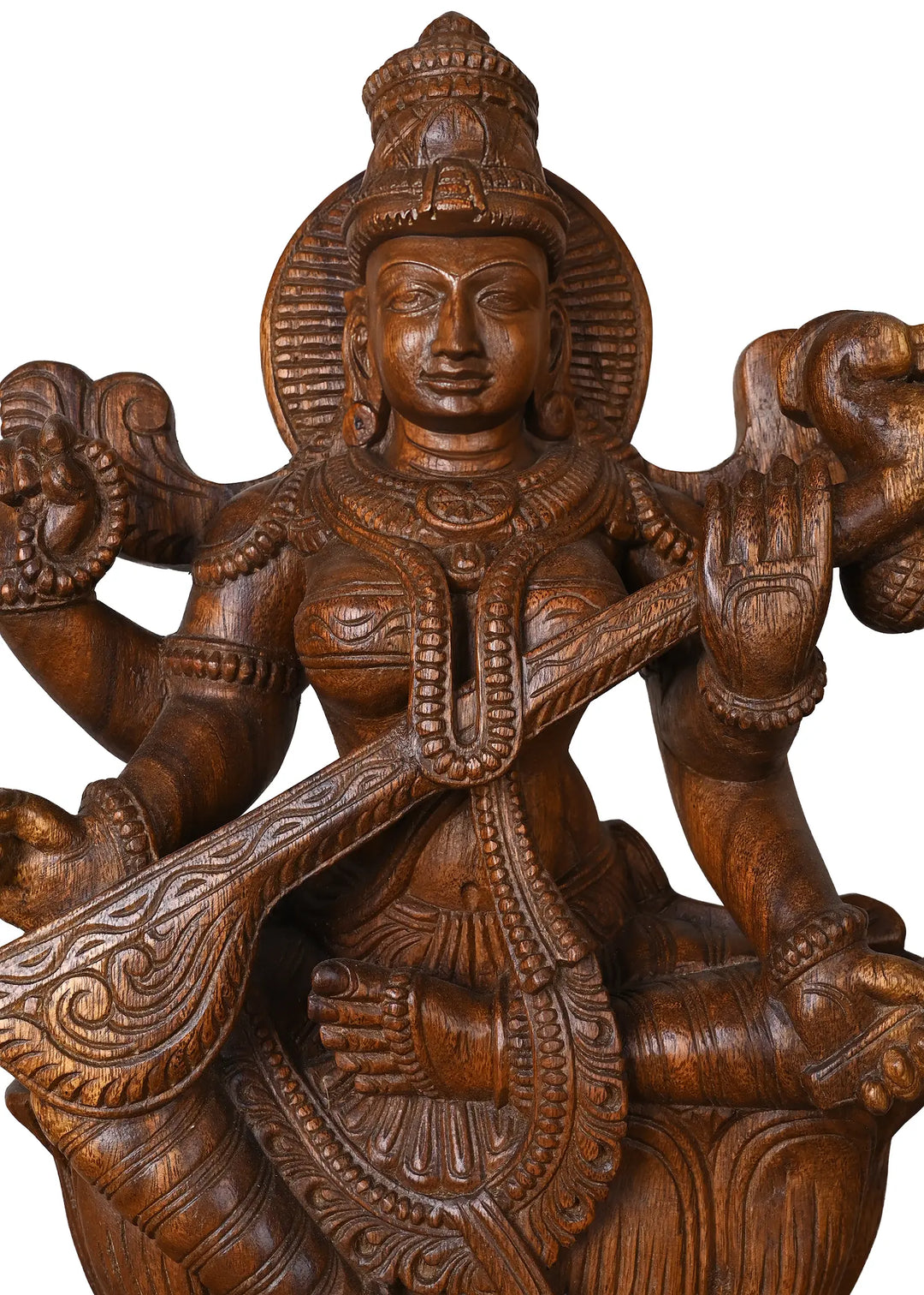 Wooden sraswathi staue