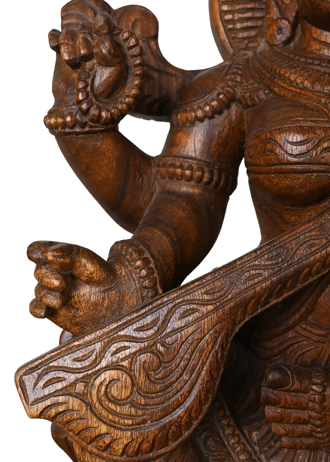 Wooden handcarved statue of goddess Saraswathi 24"