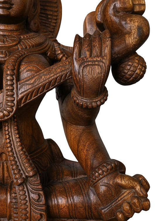 Wooden handcarved statue of goddess Saraswathi 24"