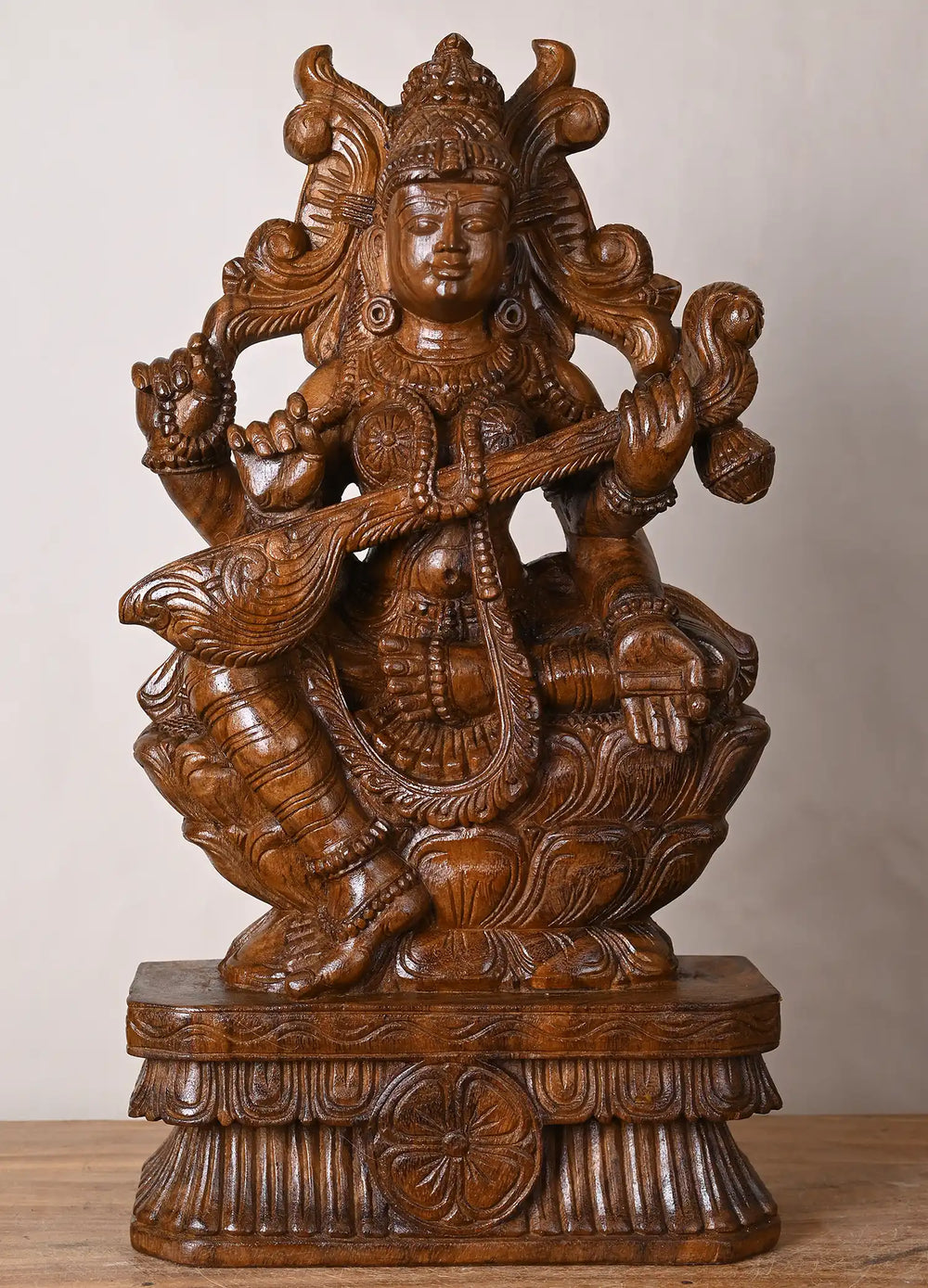 Wooden goddess saraswathi idol