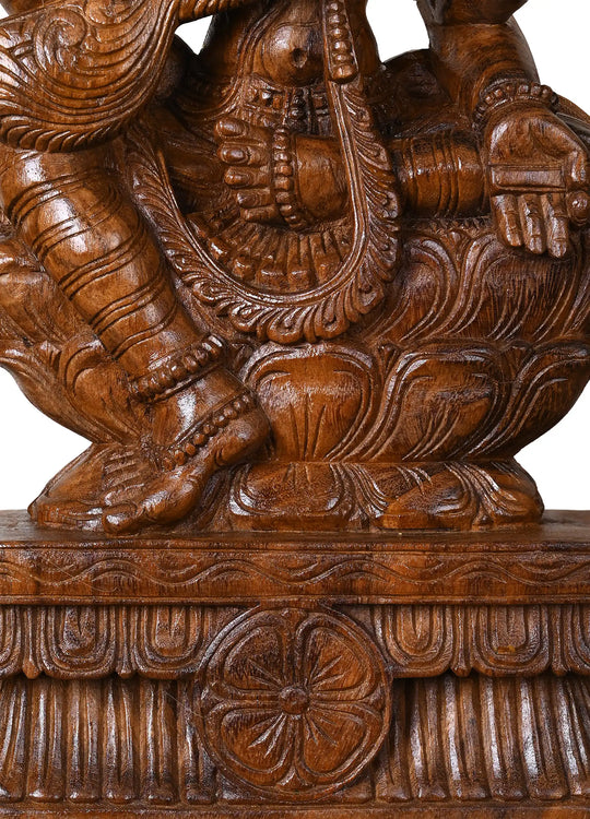 Traditional Wooden hand carved goddess Saraswati Idol with Veena 24"