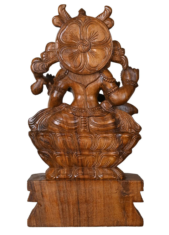 Traditional Wooden hand carved goddess Saraswati Idol with Veena 24"