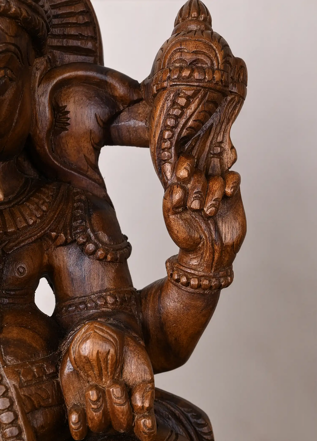 Classic Seated Ganesha Wooden Idol with Detailed Crown 24"