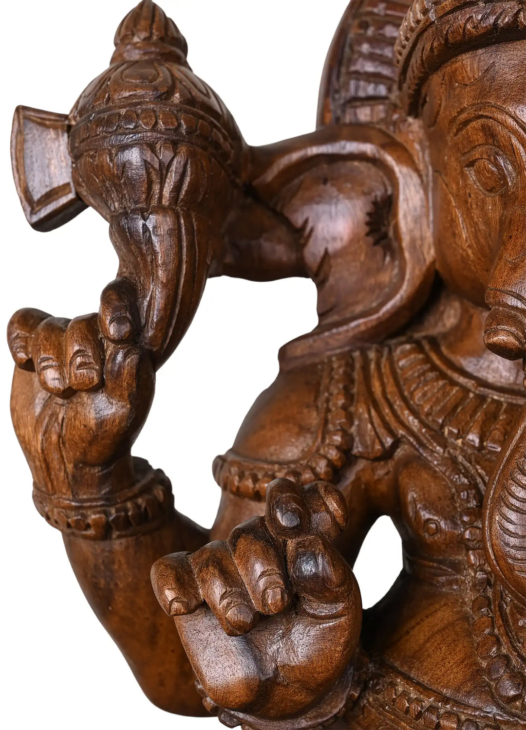 Classic Seated Ganesha Wooden Idol with Detailed Crown 24"
