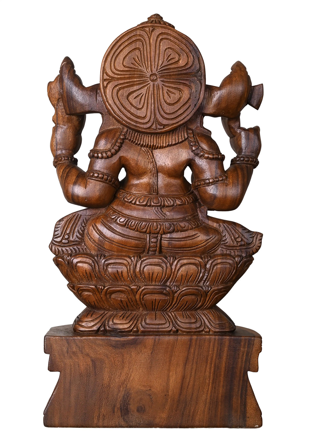 Classic Seated Ganesha Wooden Idol with Detailed Crown 24"