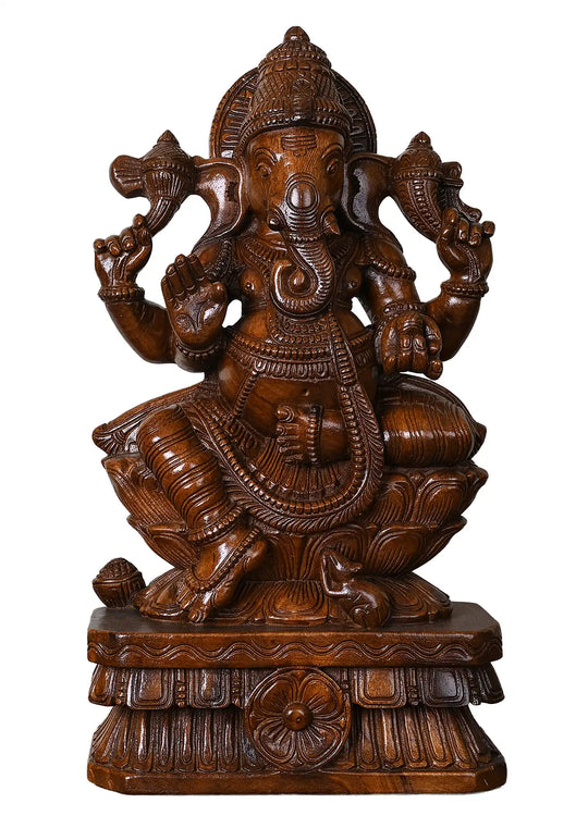 24" Wooden Ganesha Sculpture