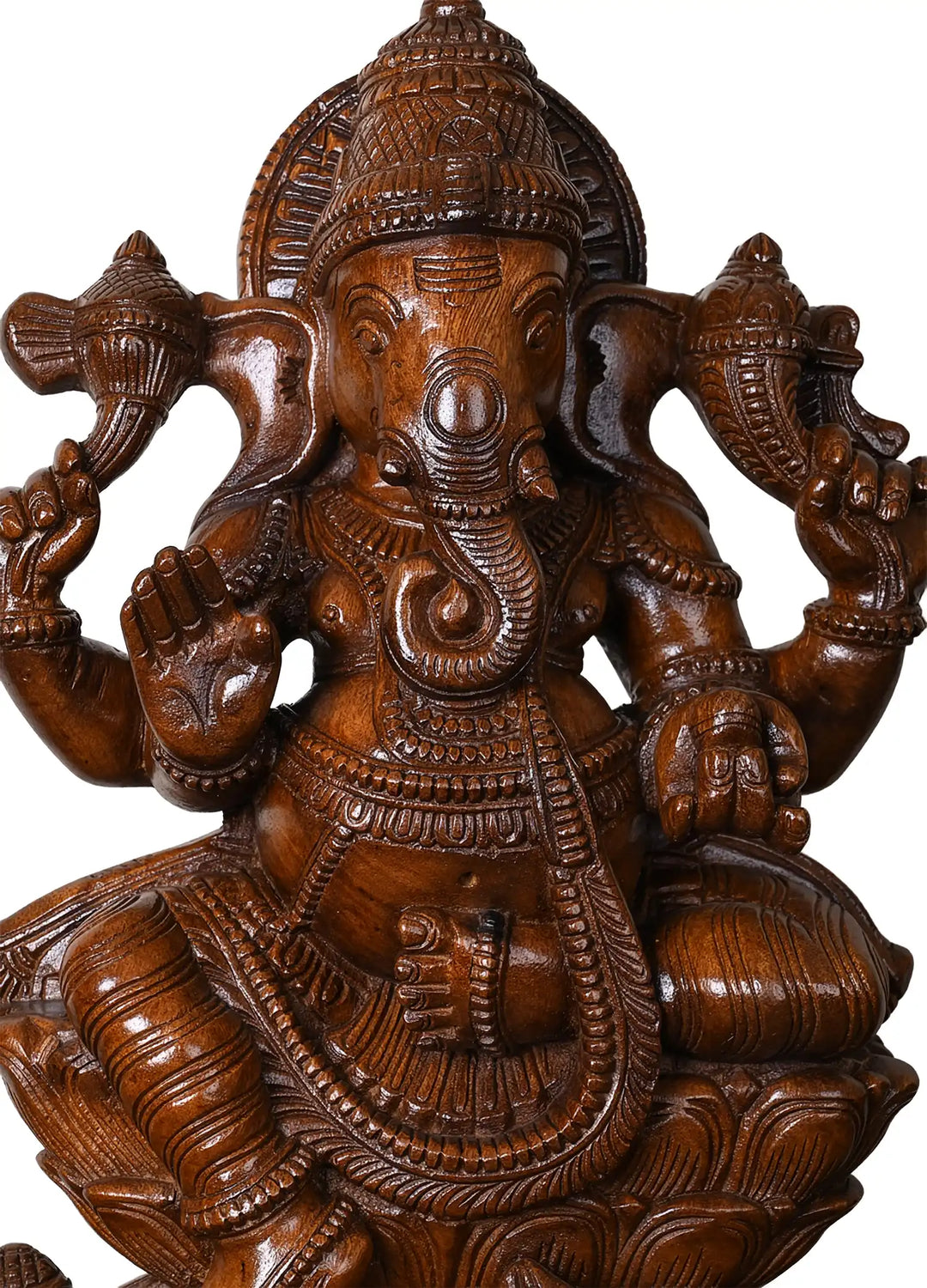 Vintage Finish Wooden Ganesha Sculpture with Mooshika 24"