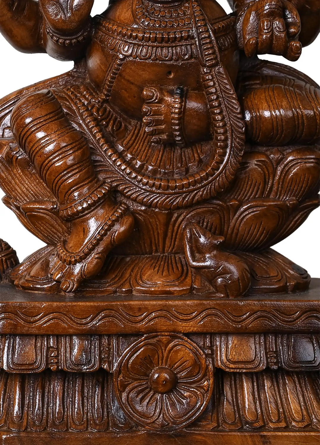 Vintage Finish Wooden Ganesha Sculpture with Mooshika 24"