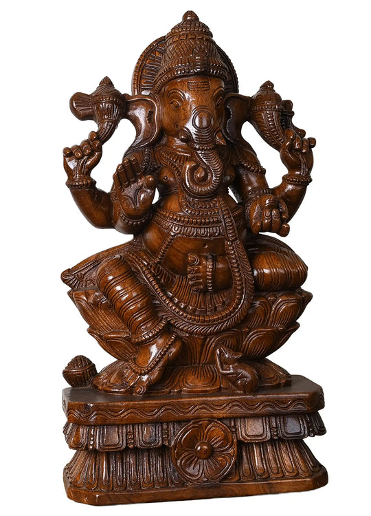 24" Wooden Ganesha Sculpture