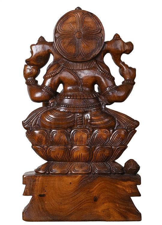 Vintage Finish Wooden Ganesha Sculpture with Mooshika 24"