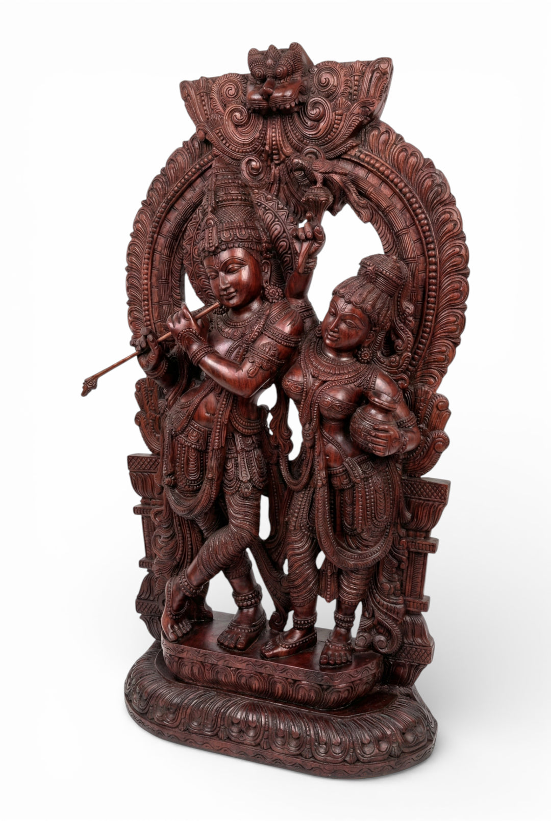 Ornate Radha Krishna Wood Carving – Mythological Art Masterpiece 7ft
