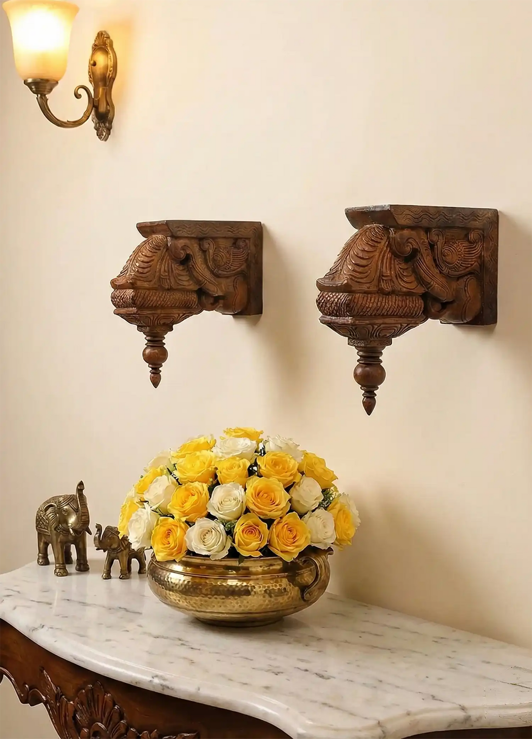 Wooden Yaali Face Corbel 9"