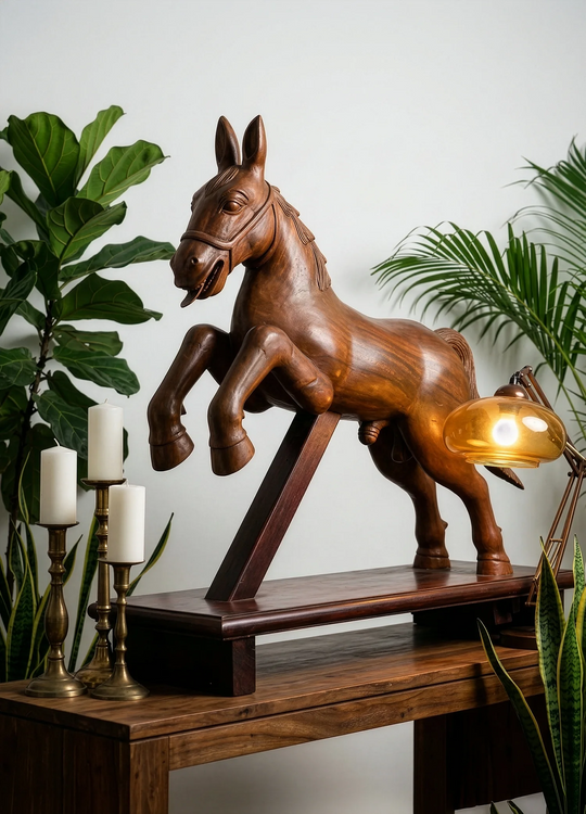 Wooden horse sculpture