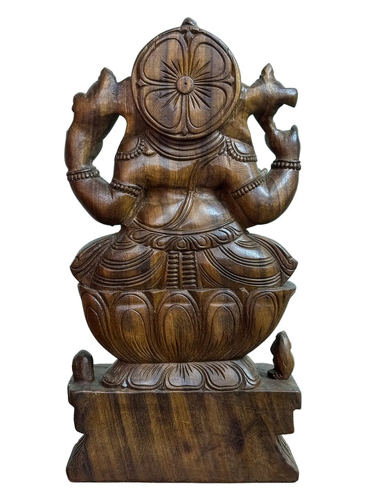Sacred Seated Lord Ganesha Wooden hand carved Statue 24"