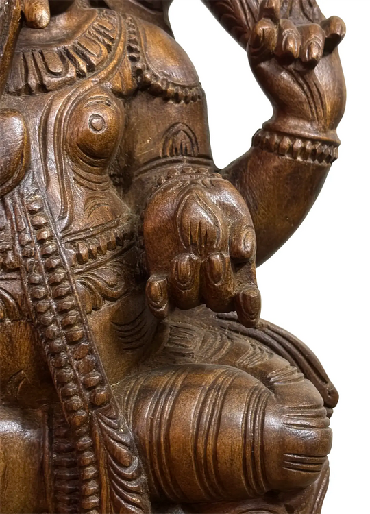 Sacred Seated Lord Ganesha Wooden hand carved Statue 24"