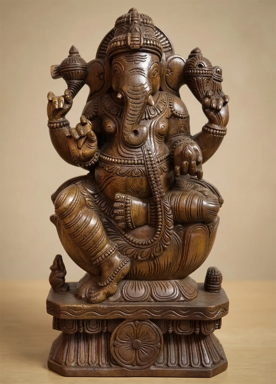 2ft wooden ganesh statue