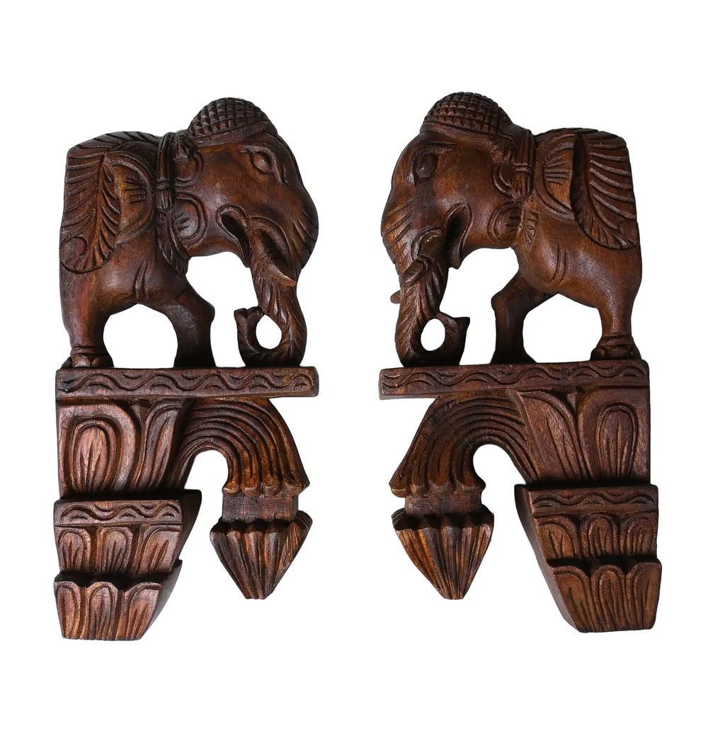 pair of Wooden Elephant Wall Bracket