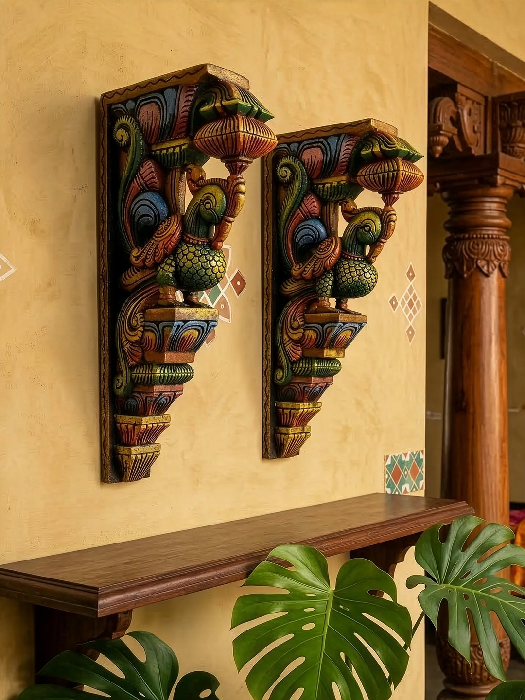 Wooden Pair of Hamsa Wall Brackets 18"