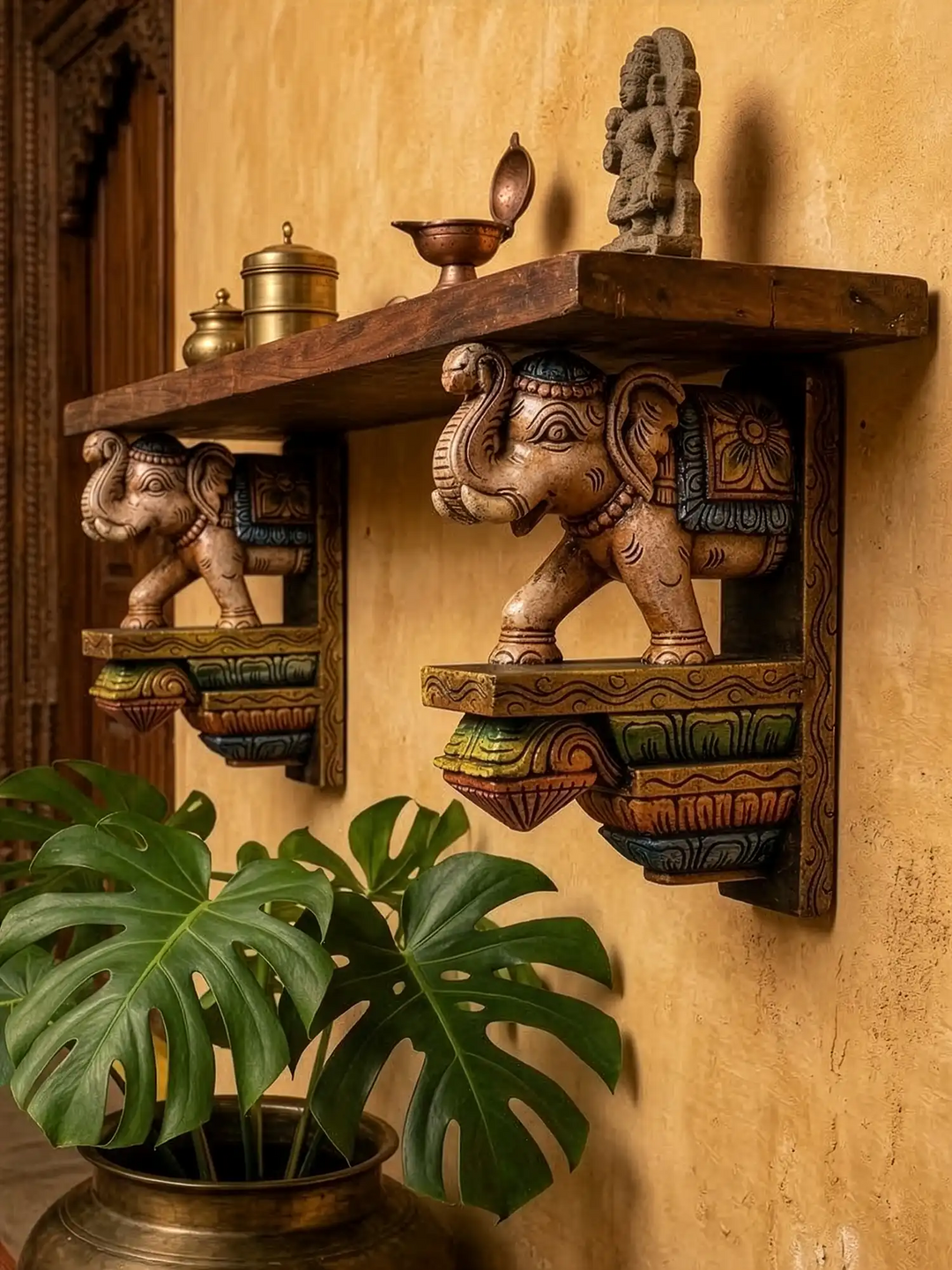 Wooden Elephant Wall Bracket Set (Pair)