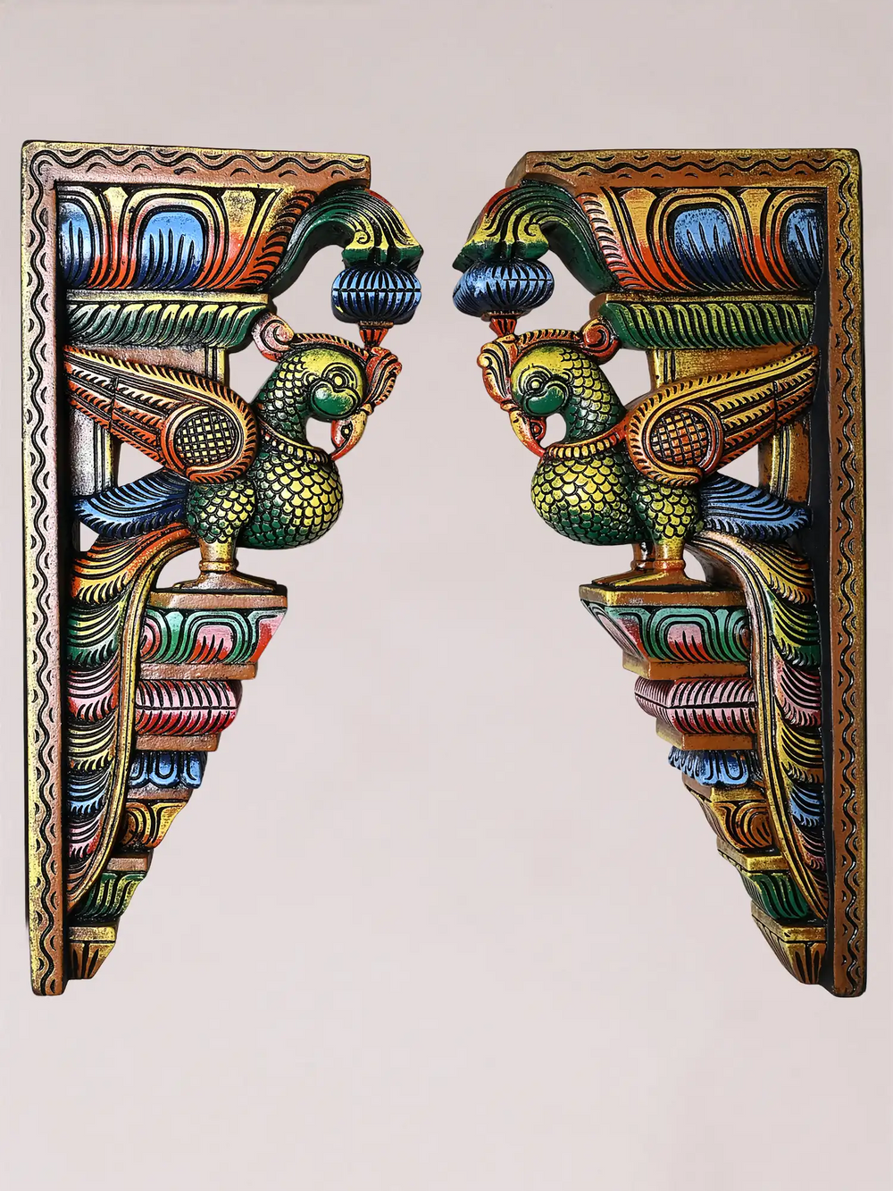Peacock Wooden Wall Bracket Set 24"