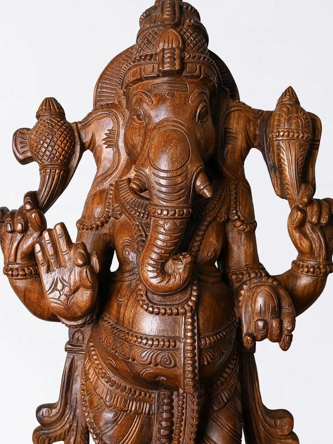 Wooden Lord Ganesha Sculpture with Intricate Carving 30"