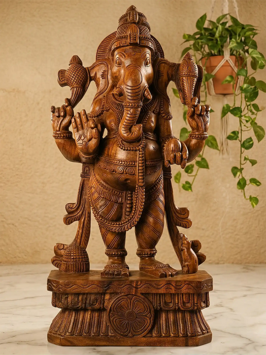 Wooden Lord Ganesha Sculpture