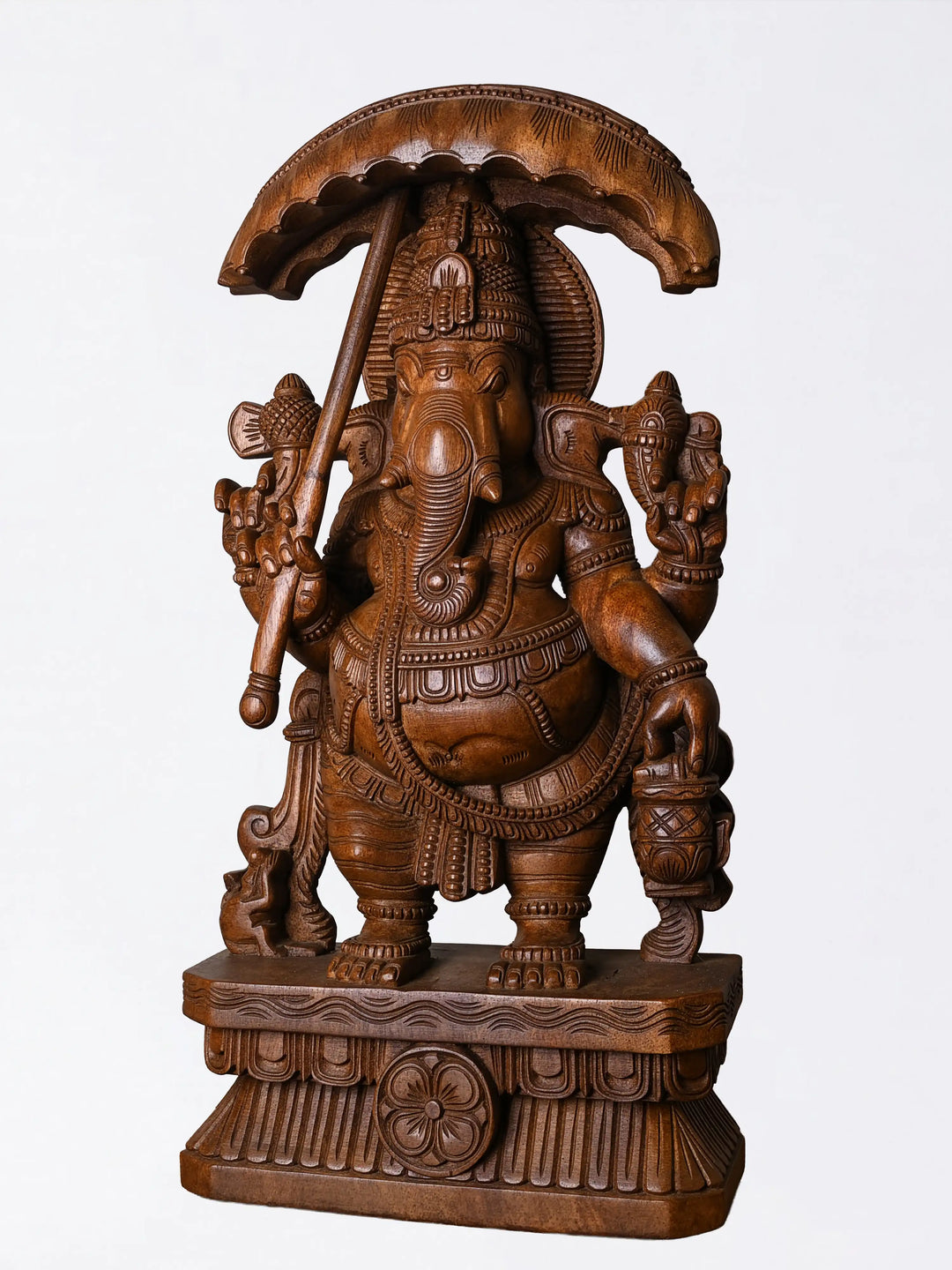 24" WOODEN UMBRELLA GANESH IDOL