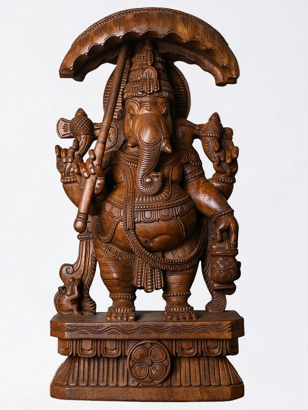 24" WOODEN UMBRELLA GANESH IDOL