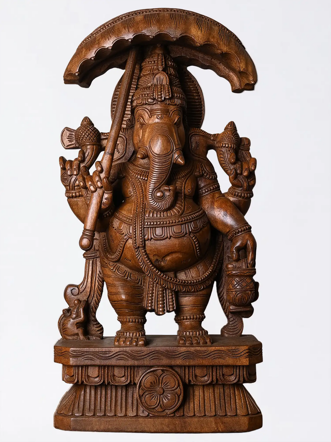24" WOODEN UMBRELLA GANESH IDOL