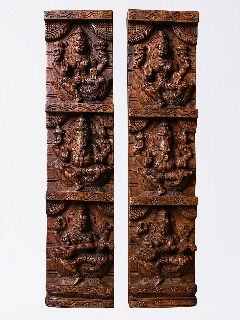 Wooden handmade Ganesh,Lakshmi,Saraswathi Wall Decoratives Panels