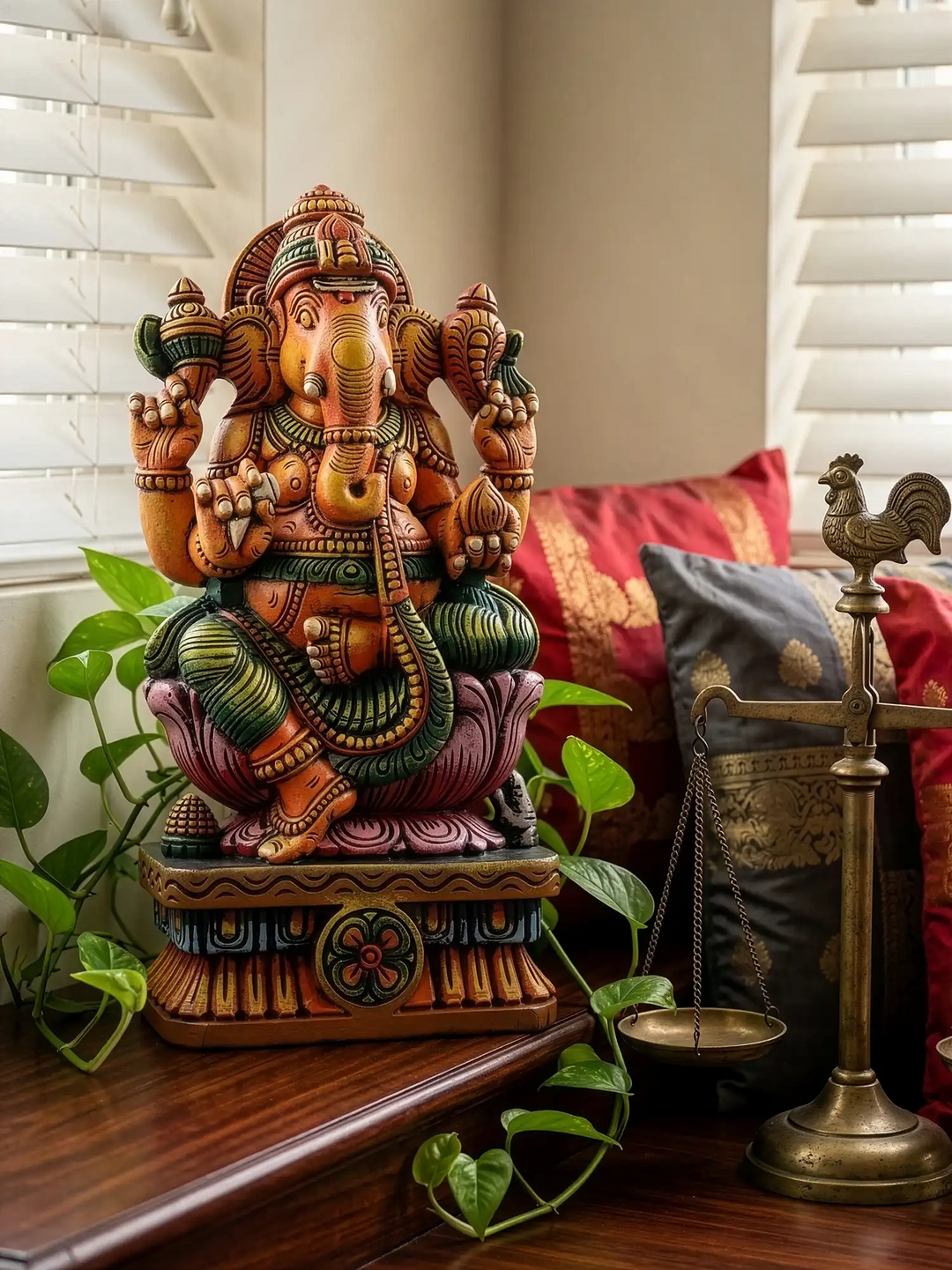 Wooden Statue of Ganesh Multicolour for Gifts 