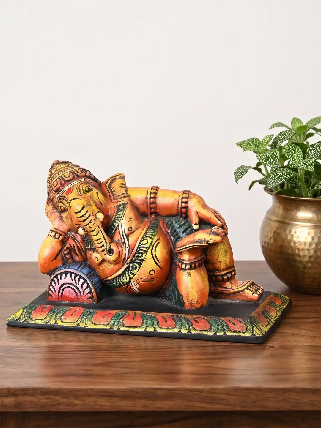 Artistic wooden Ganpati sculpture handcrafted in India