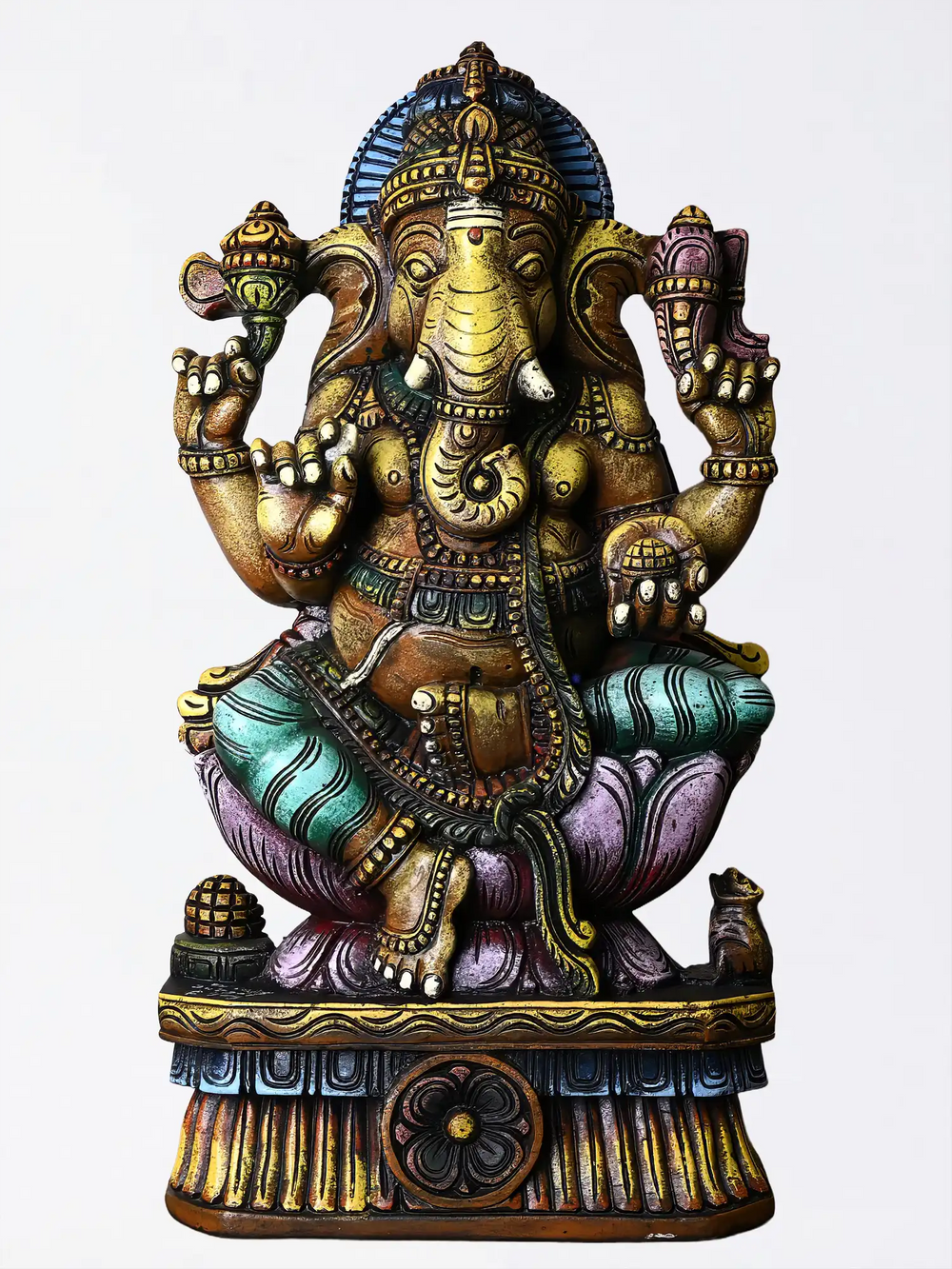 Handcrafted Wooden Ganapati Statue Multicolour 24"