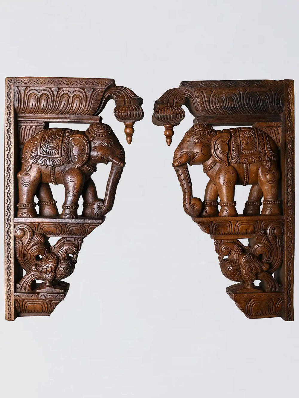 Wooden Elephant & Hamsa Corbel Wall Brackets