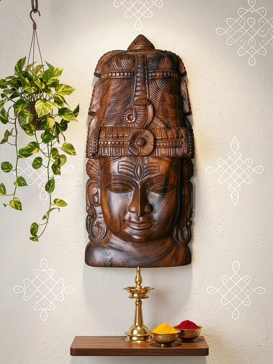 24" Wooden Shiva Face Mask Wall Hanging