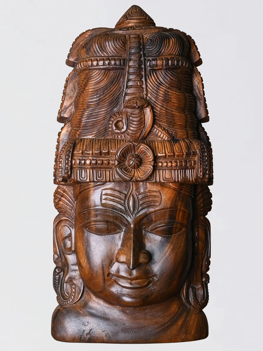 24" Wooden Shiva Face Mask Wall Hanging