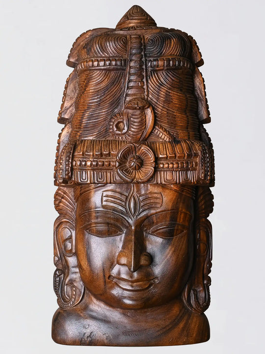 24" Wooden Shiva Face Mask Wall Hanging