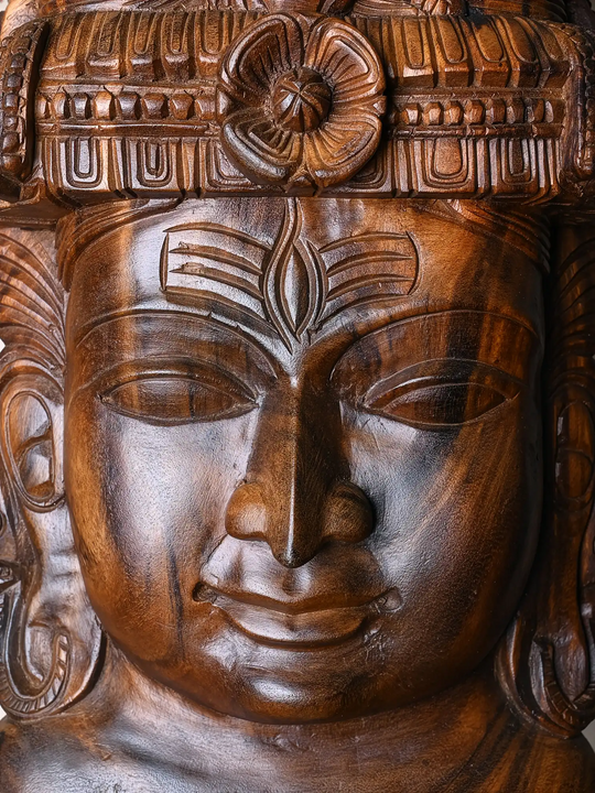 24" Wooden Shiva Face Mask Wall Hanging
