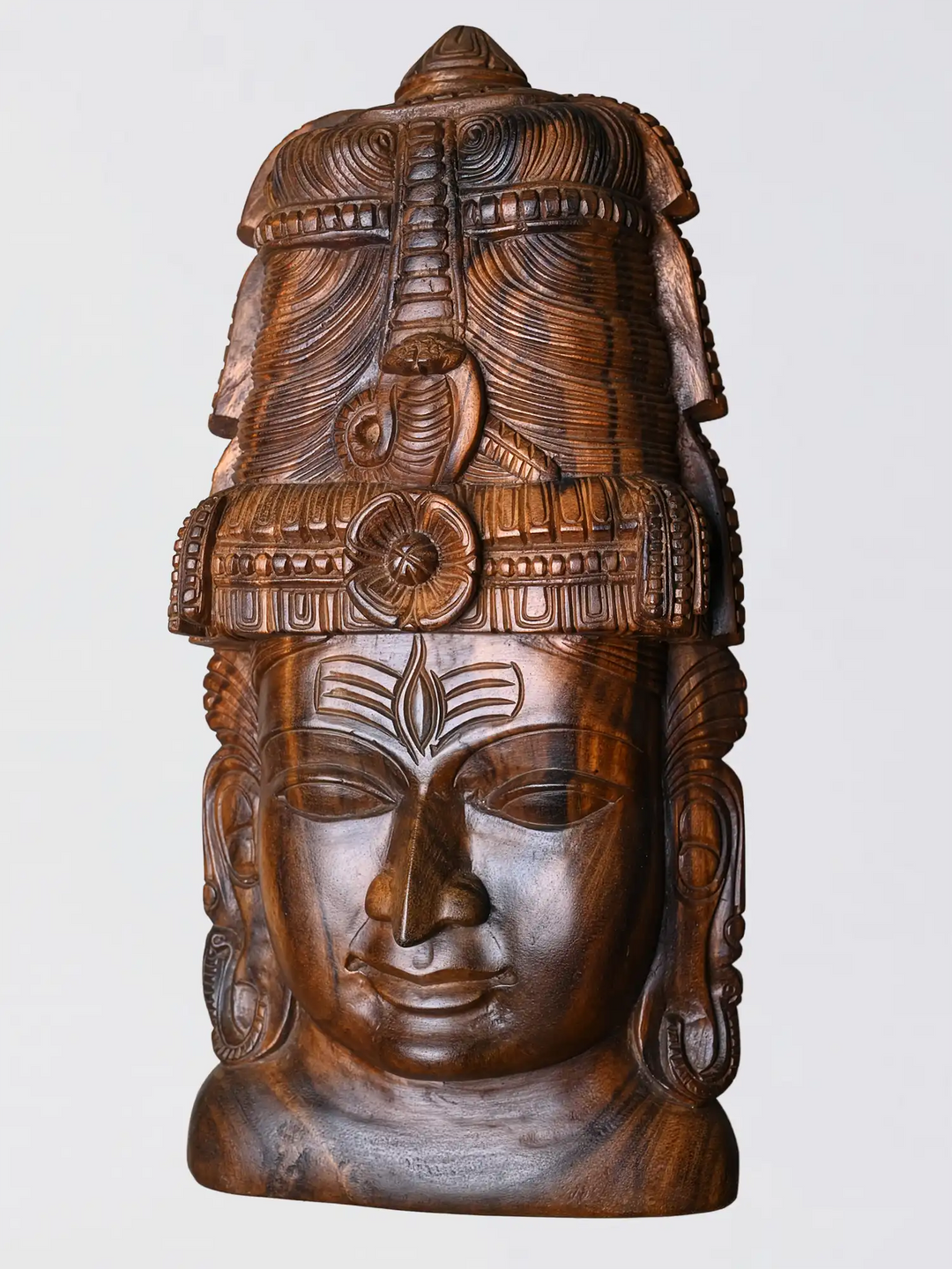 Wooden Shiva Face Mask Wall Hanging-Wood Handmade Head Sculpture 24"
