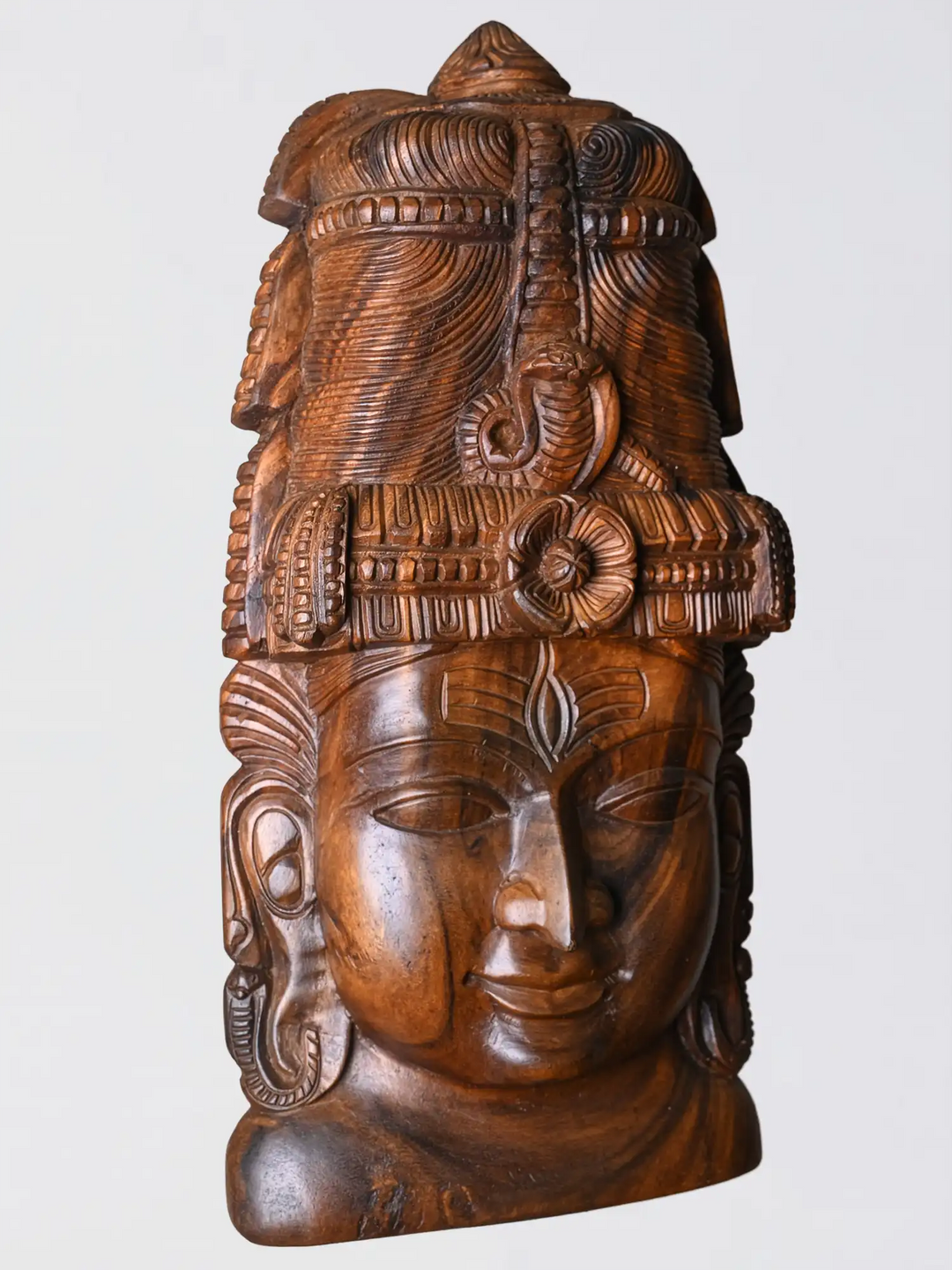 Wooden Shiva Face Mask Wall Hanging-Wood Handmade Head Sculpture 24"