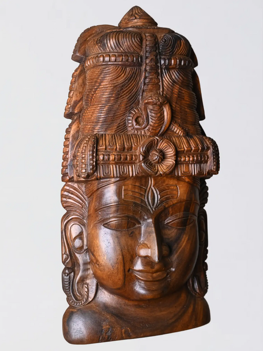 Wooden Shiva Face Mask Wall Hanging-Wood Handmade Head Sculpture 24"