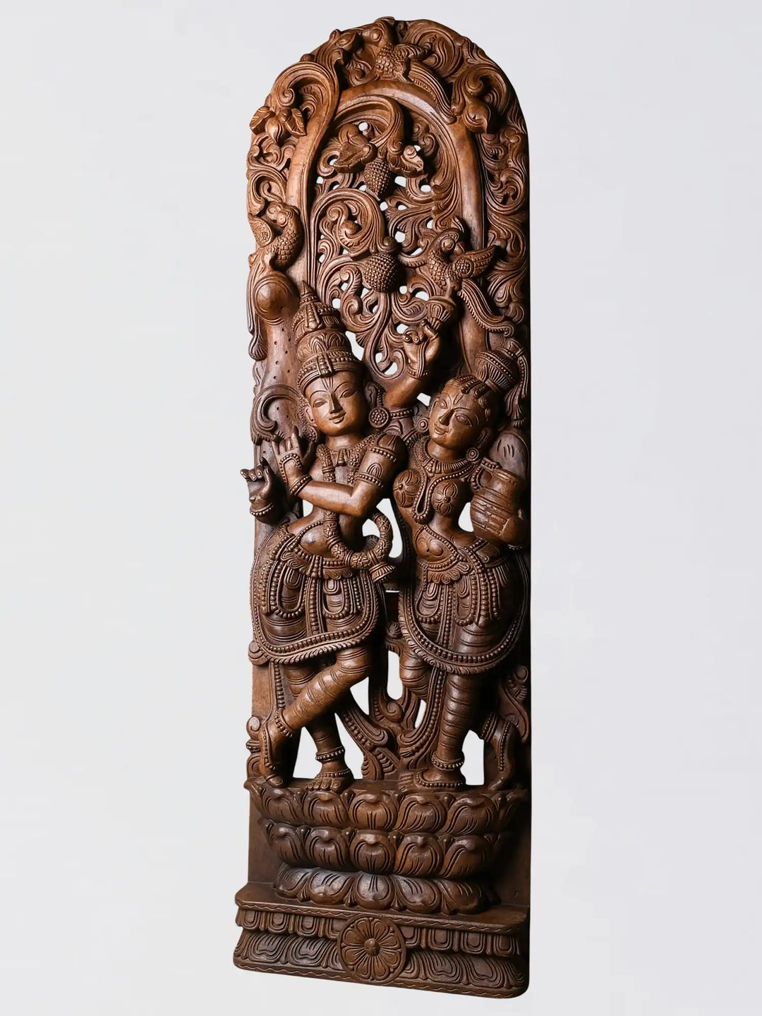 58" Wooden Radha Krishna Sculpture for Wall Decor 